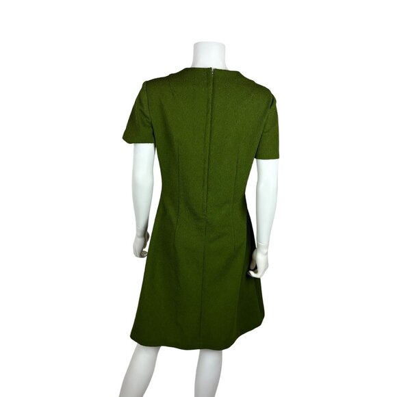 Vintage 60s Babydoll Dress Womens Medium Mod Mini Textured Avocado Green Shift - Picture 11 of 11